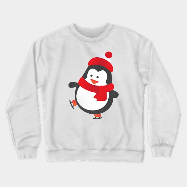 Cute Winter Penguin on Ice Skates Crewneck Sweatshirt by bluerockproducts